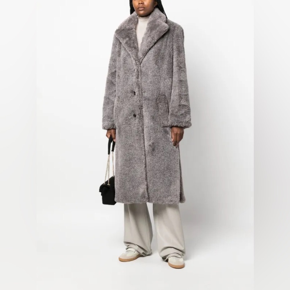 NWT Zadig & Voltaire Monacoco Faux Fur Coat Longline Trench Gray Sz L - Picture 6 of 16